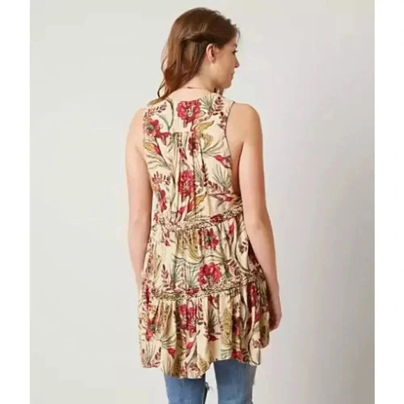 Free People Haze Bird Floral Printed Ruffle Trim Boho Tunic Top Size XS - Picture 14 of 14